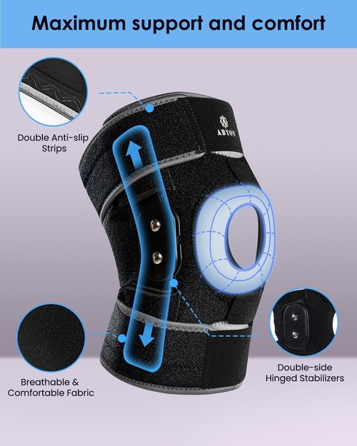 ABYON Hinged Knee Brace for Men & Women Meniscus Tear, ACL/MCL Pain, Arthritis -Heavy Duty Maximum Knee Support with Metal Side Stabilizers, Adjustable 360° Wraparound Strap for Knee Pain and Post-Surgery Recovery - Please Check How To Size Video
