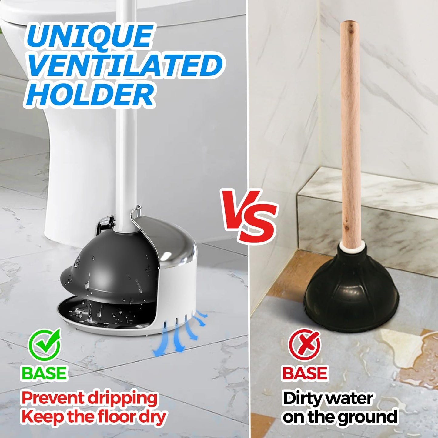 FORASTO Toilet Plunger with Holder,Plungers for Bathroom with Holder,Heavy Duty Plunger with Cover,Bathroom Decor，Bathroom Accessories，Toilet Bowl Cleaners,Silver White（21inch）