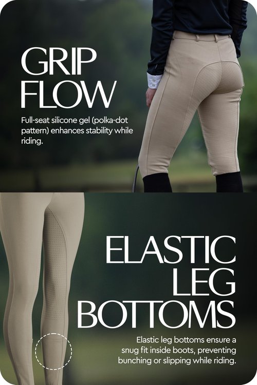HORZE Active Women's Horse Riding Silicone Grip Full Seat Breeches | Midrise Waist with Front Pocket - Tan - 26