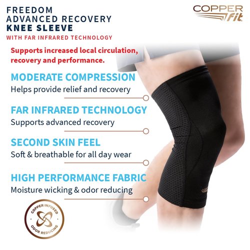 Copper Fit PRO Recovery Knee Compression Sleeve - Breathable, Second Skin Feel - Arthritis, Joint Pain, Circulation - For Men and Women (Large)