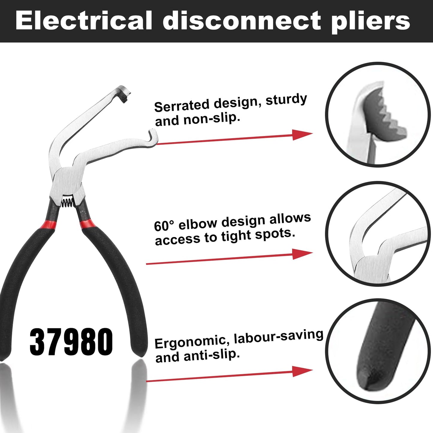 SecureElastic Electrical Disconnect Pliers 37960, 37980, Electrical Connector Separator 13120, 8in Automotive Tools Electrical Connector Pliers, Automotive Tools for Push Tab Style Plugs (3-Piece Set)