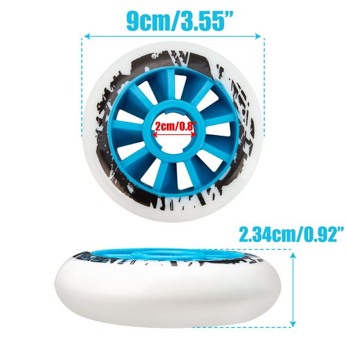 90mm 85A Inline Skate Wheel, Outdoor Replacement for Rollerblade, High-Rebound PU Speed Fitness Skating Wheels with Strong Blue Core for Smooth Fast Long-Distance Urban Skating (Set of 6)