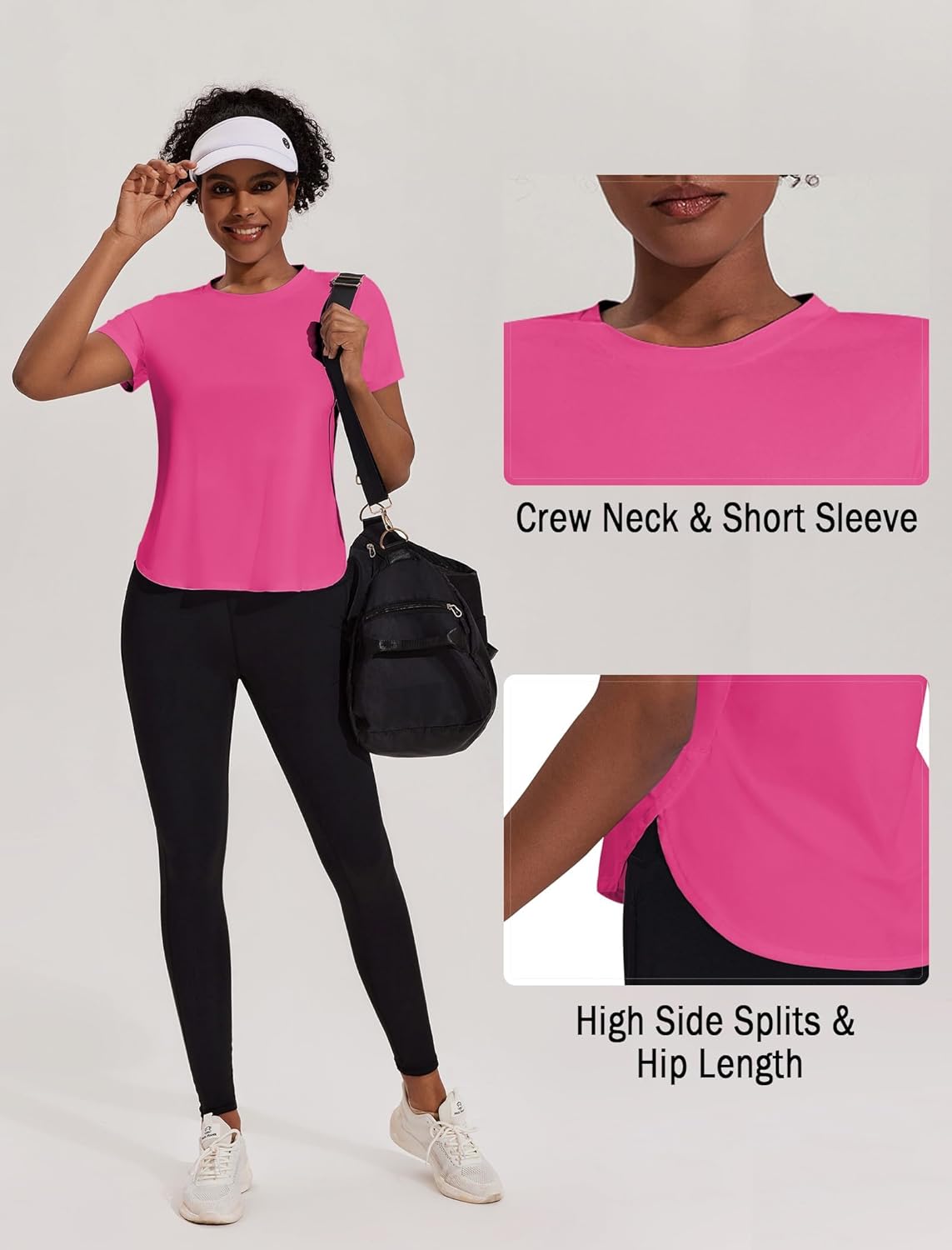 PINSPARK Workout Tops for Women - UPF 50+ Short Sleeve Yoga Shirts with Side Slits | Loose Fit Gym Tee