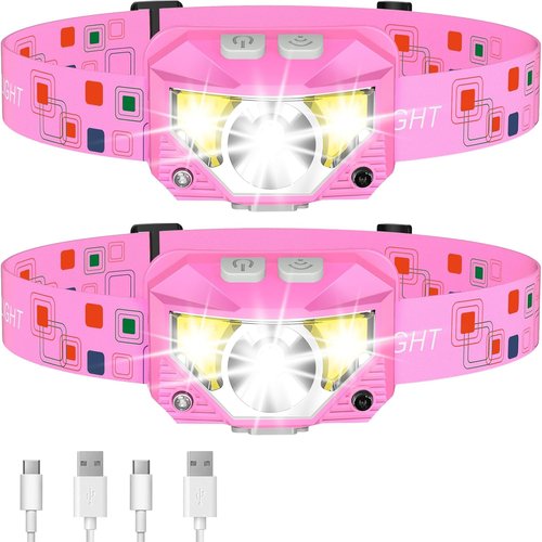 LHKNL Rechargeable Headlamp - 2 Pack in Black & Pink | Bright, Versatile Lighting Solution