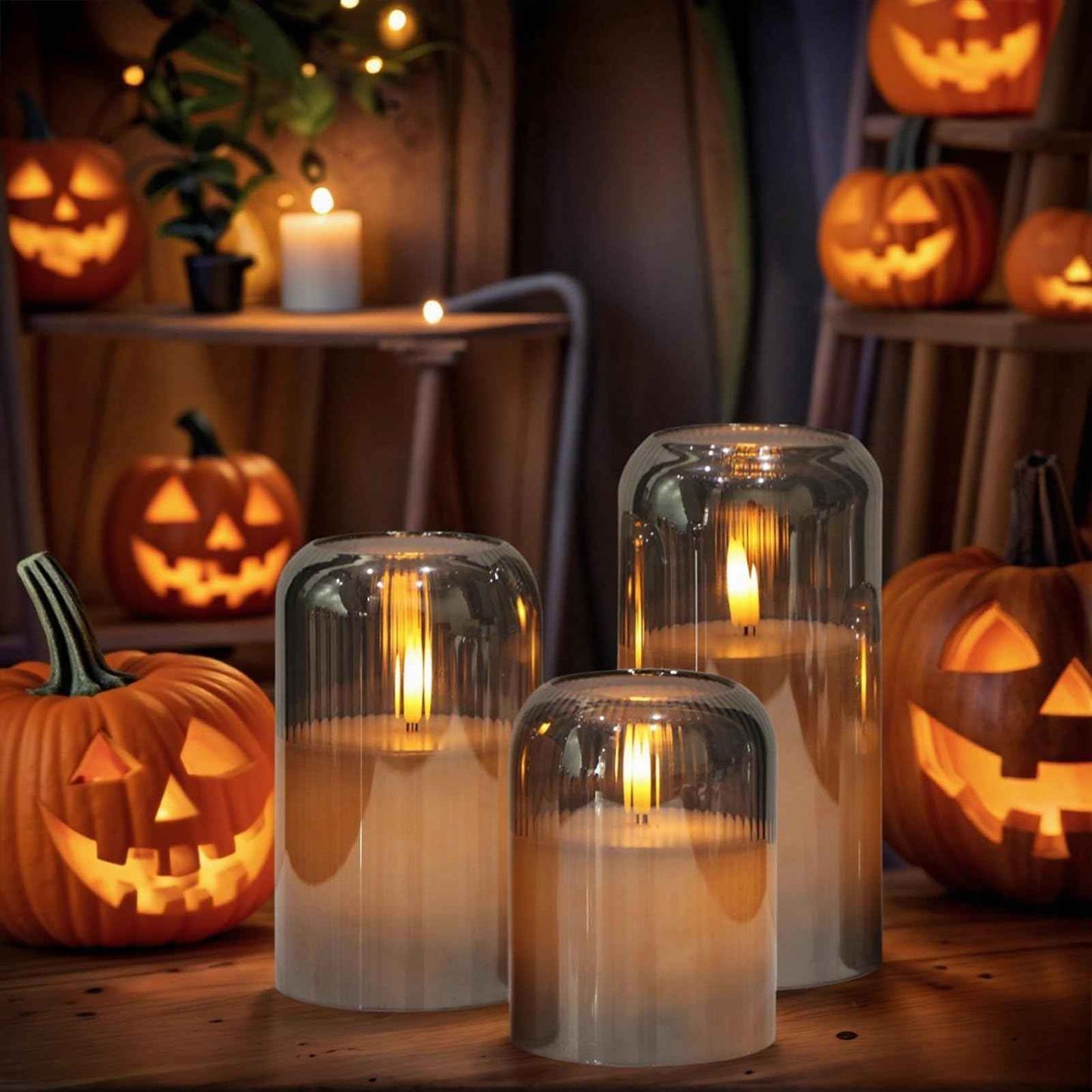 Eldnacele Black Glass Flameless Candles with Remote and Timer, Battery Operated 3D Wick Flickering LED Pillar Candles for Dinner Wedding Holiday Decor (3Pcs, D3×H4/5"/6")