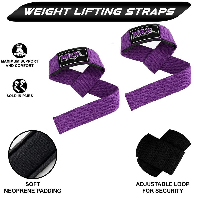 MRX Weight Lifting Bar Strap for Gym Workout Training Bodybuilding Deadlift Padded Straps Men/Women (Purple)