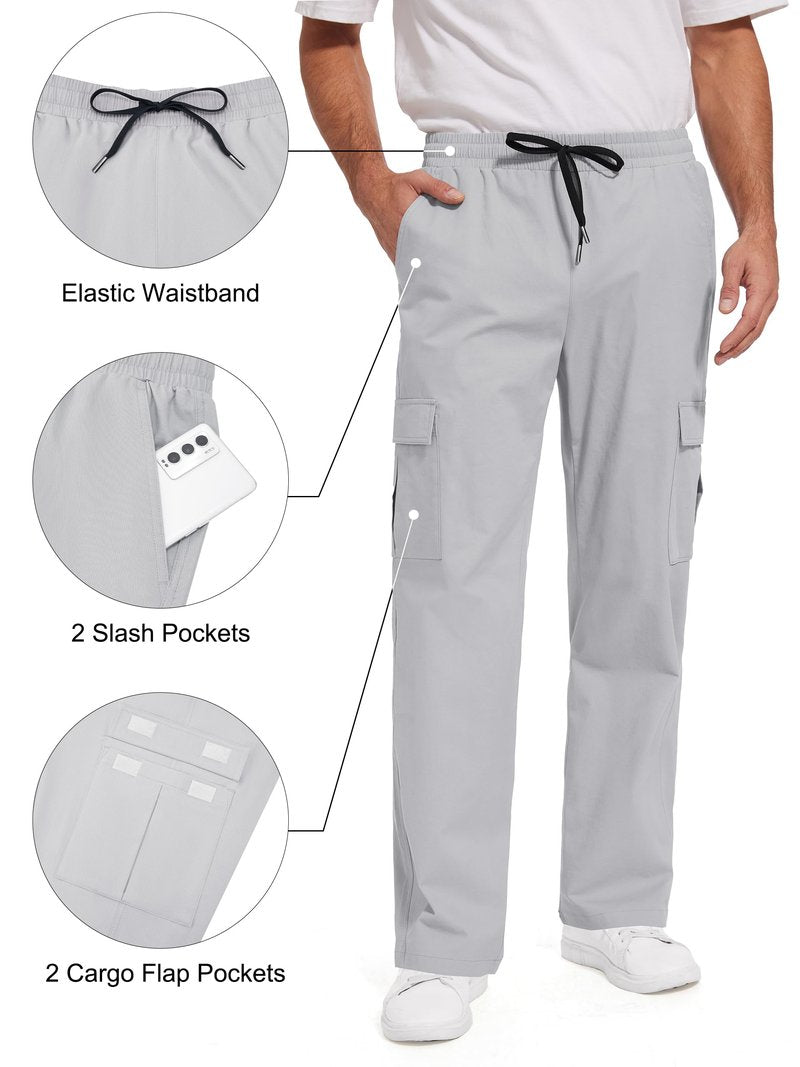 Tallemon Men's Casual Cargo Pants 30/32/34/36 Tall Inseam Hiking Pants Workout Joggers Loose Straight Sweatpants for Men 34" Light Grey L
