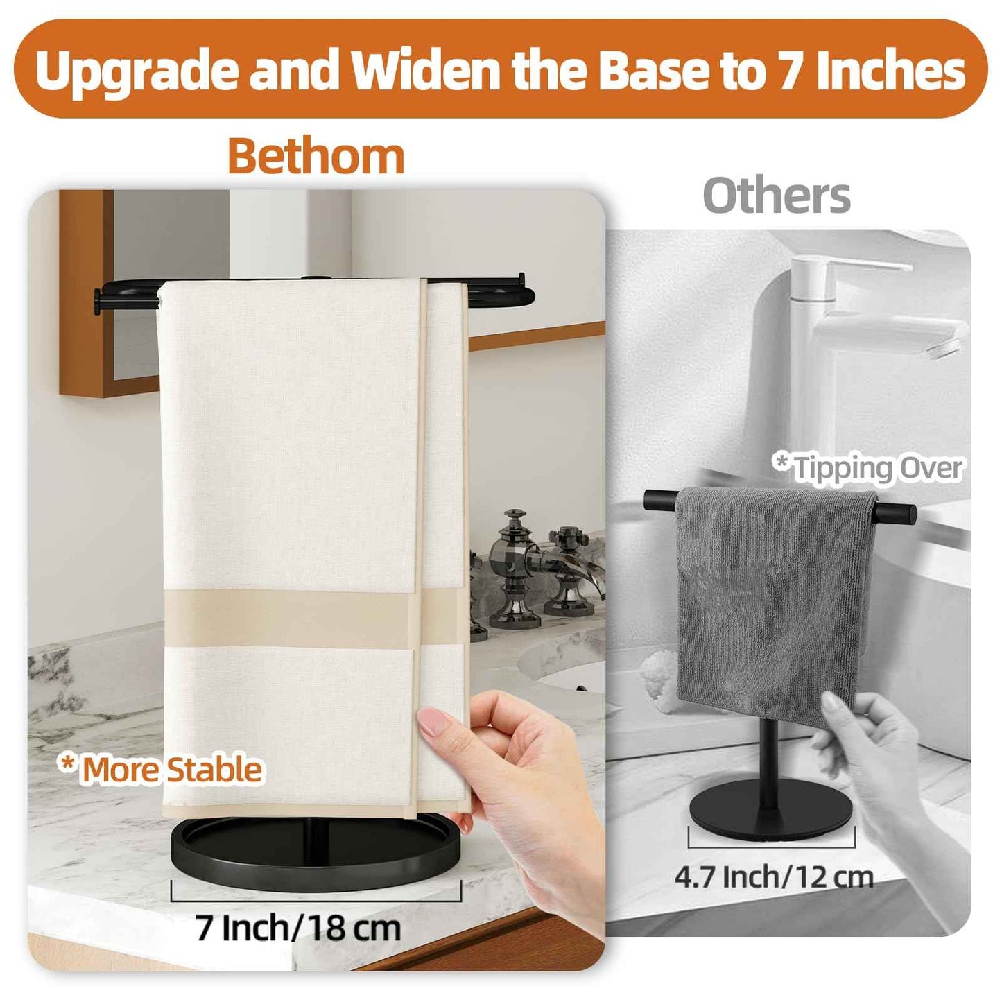Towel Holder Stand, Stainless Steel Hand Towel Holder Rack for Bathroom Countertop, S-Shape Free Standing Towel Bar Holds 2 Towels for Kitchen Countertop, Black