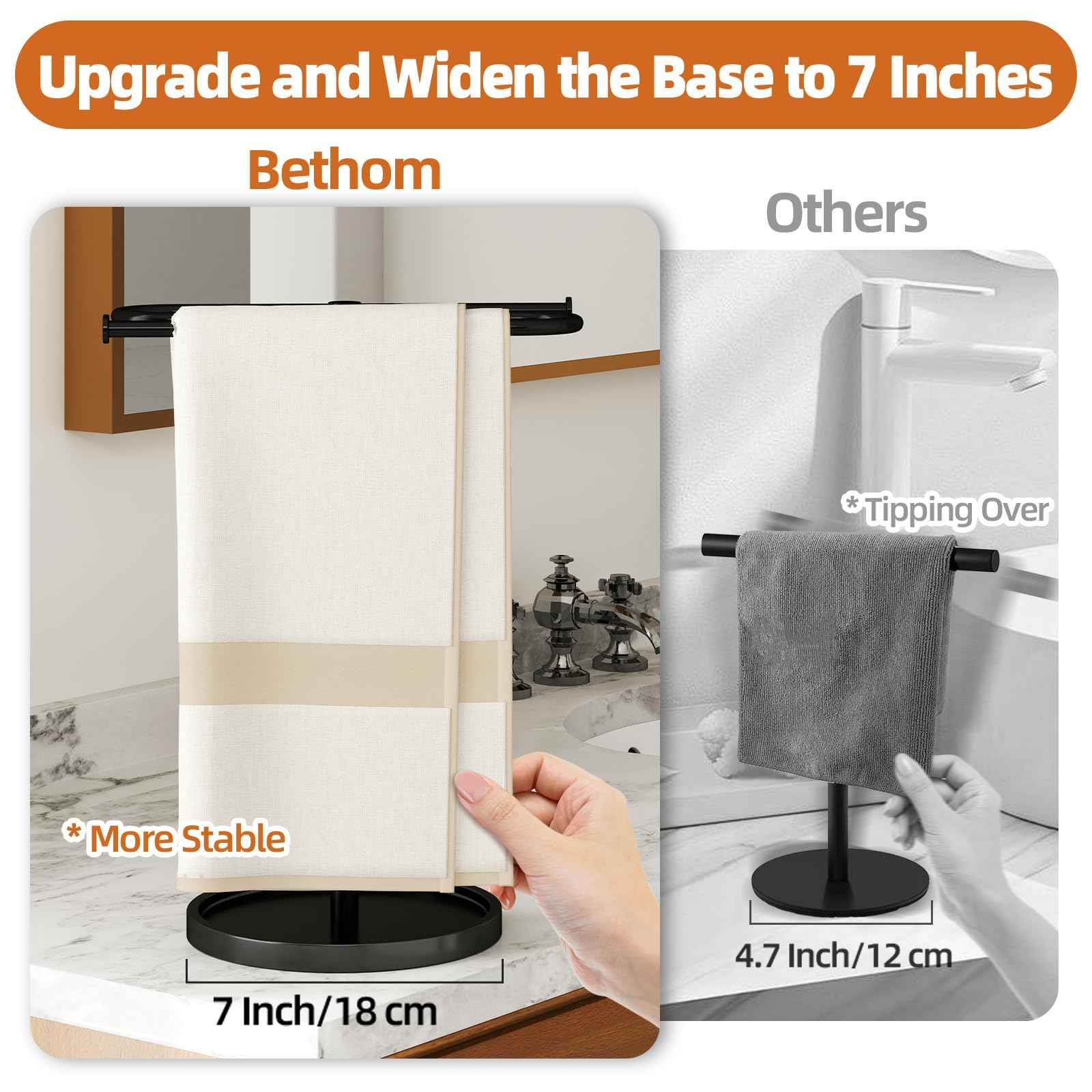 Towel Holder Stand, Stainless Steel Hand Towel Holder Rack for Bathroom Countertop, S-Shape Free Standing Towel Bar Holds 2 Towels for Kitchen Countertop, Black