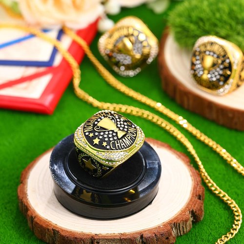 Highergo Championship Rings Set - 20 Pcs Sports Trophy Rings with Display Chain & Stand | Ideal for Tournaments
