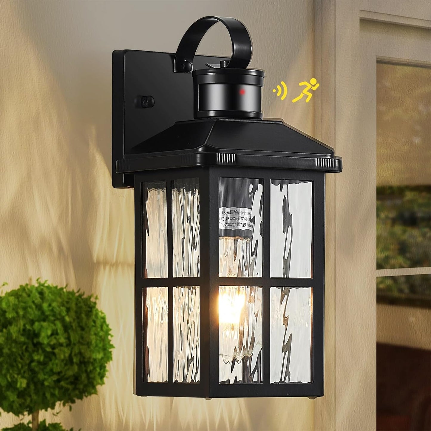 Motion Sensor Outdoor Wall Light - Dusk to Dawn Black Porch Fixture for Garage & Patio