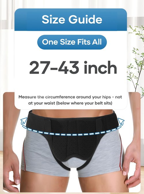 Tovrinala Hernia Belt for Men and Women, Hernia Support Truss for Single/Double Inguinal, Adjustable Waist Strap with 2 Removable Compression Pads, Black
