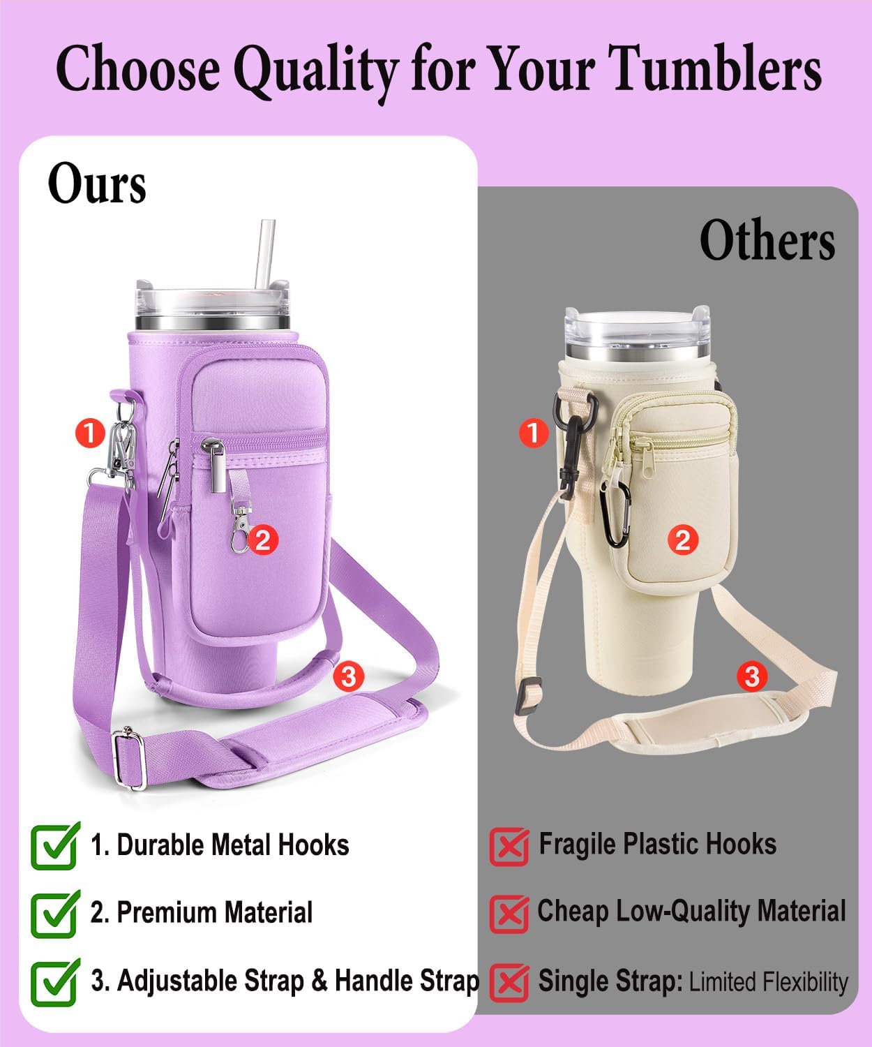 Simple Modern Carrier Bag for Stanley 40 oz Tumbler - Adjustable Phone Pocket & Sling Sleeve Holder