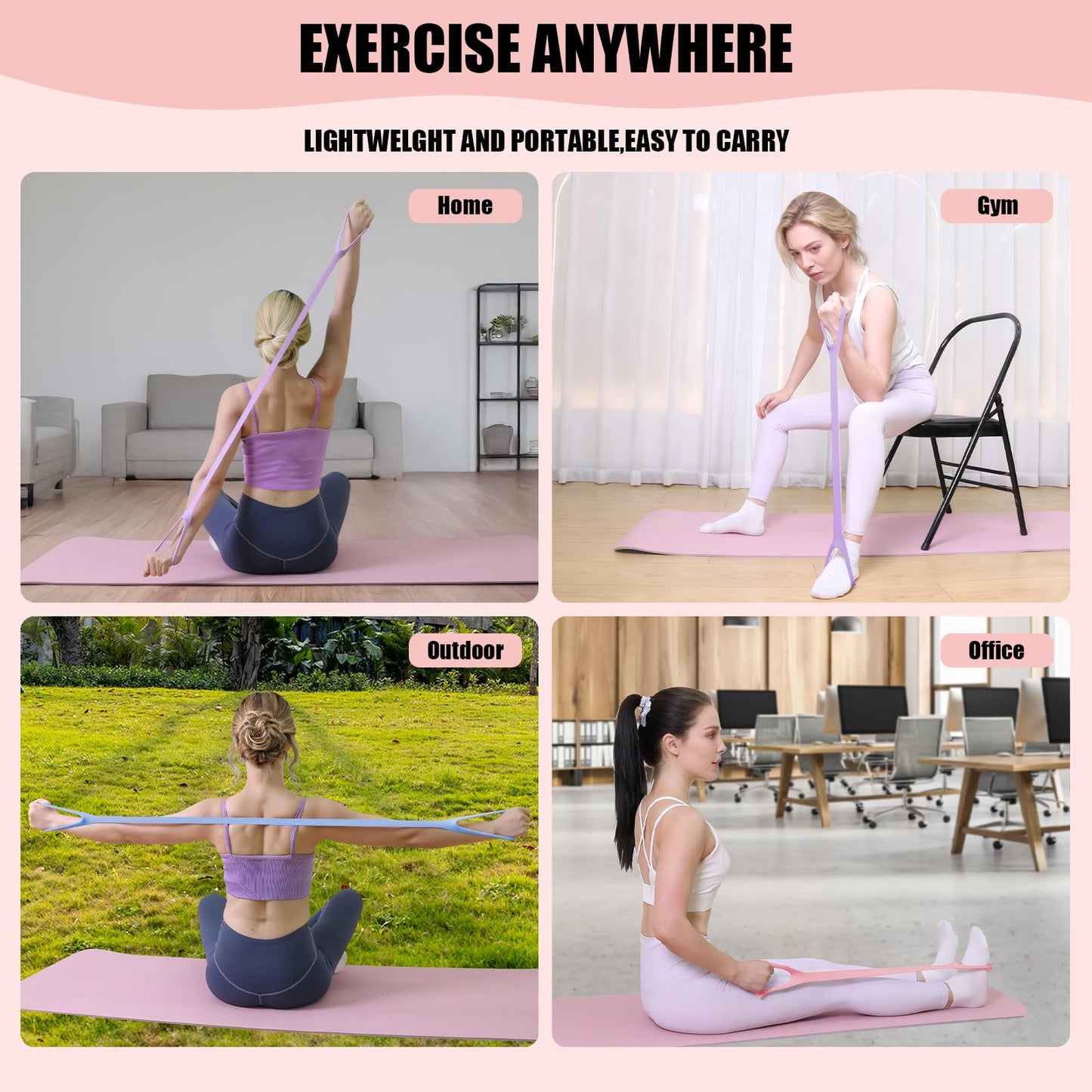 TREKONPEAK Figure 8 Resistance Bands, 8-Shaped Exercise Band for Women Arms Shoulder Back Legs Stretching Pilates Yoga (Pink 15Lb & Purple 25Lb & Blue 35Lb)