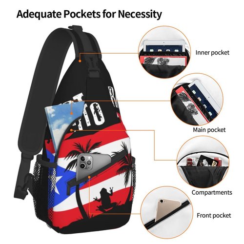 ASYG Puerto Rico Rican Flag Sling bag/Crossbody Backpack/Puerto Rican Shoulder Bag for Men For Women, Travel, Hiking, Work