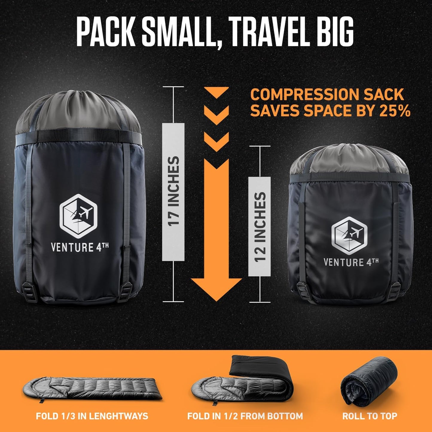 VENTURE 4TH Sleeping Bag - Lightweight & Warm for Adults, Kids & Couples | XXL Size for Hiking & Camping