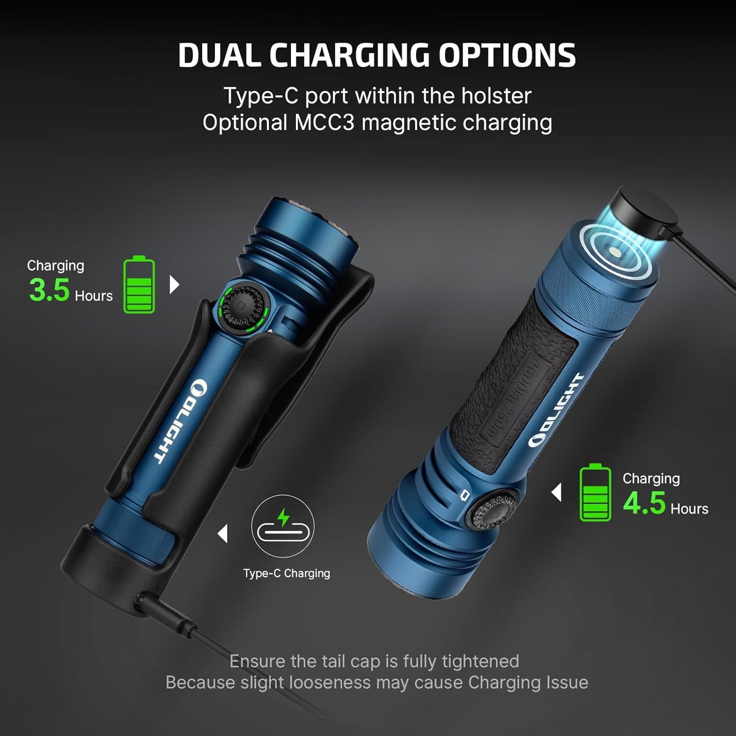OLIGHT Seeker 4 Pro Flashlight - 4600 Lumens Rechargeable, Waterproof IPX8, USB-C Holster | Midnight Blue Cool White