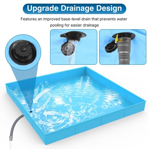 ANTEQI Portable Shower Pan, Foldable Camping Shower Base with Detachable Drain Pipe, 40" x 40" x 4" Outdoor Shower Floor for Beach, RV, Indoor Shower Stall