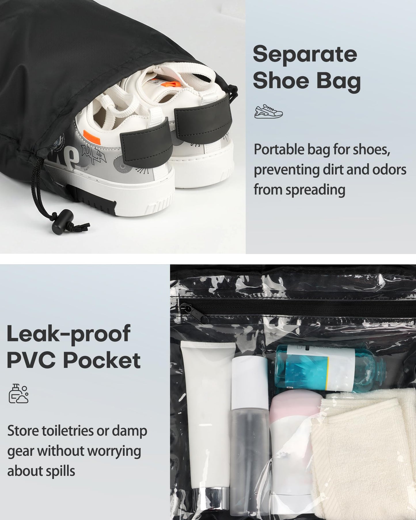 HOTOR Gym Bag for Women - Lightweight Travel Duffle Bags with Wet Pocket & Separate Shoe Bag, Multi-Pocket Carry on Weekender Duffel for Sports, Fitness, Overnight Trip, Black, 18.1" x 8.7" x 13.4"