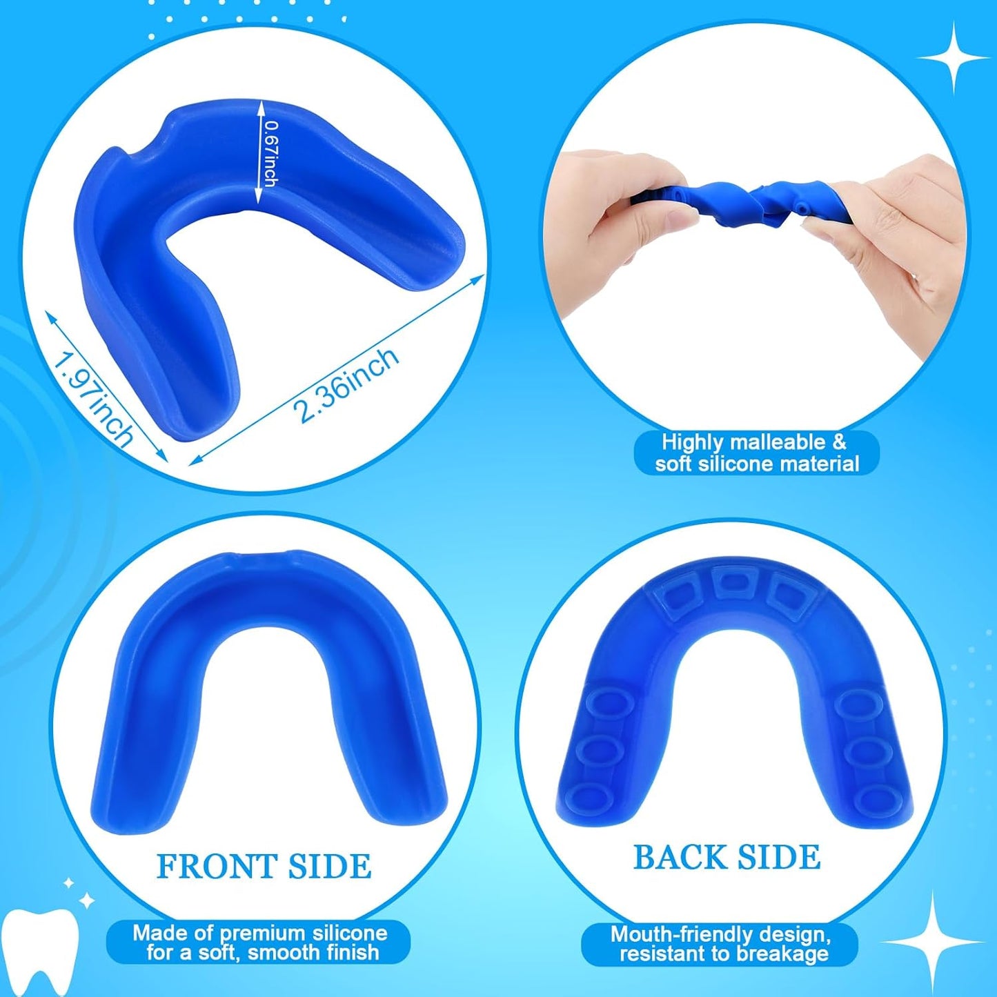 Skiennix 6-Pack Mouth Guard for Sports - Moldable Youth Silicone Mouthguards with Storage Box