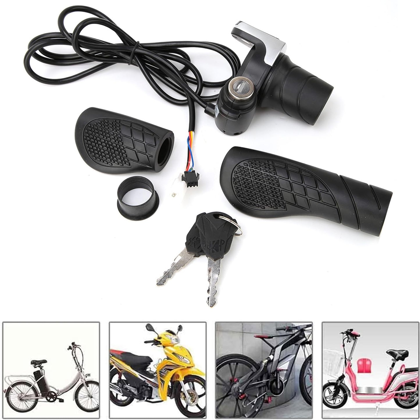 TMYSOOR 36V Universal Twist Grip Throttle with LCD Power Indicator & Key Lock - Easy Installation for E-Bikes, Electric Scooters & Motorcycles