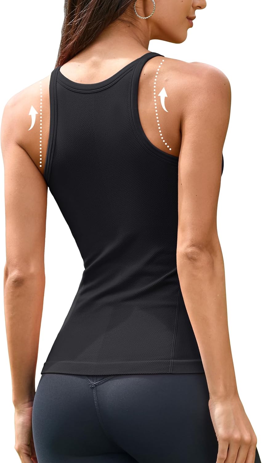 ATTRACO Women's Workout Tank Top - Built-In Bra, Seamless Ribbed Design | Athletic Camisole, Crew Neck
