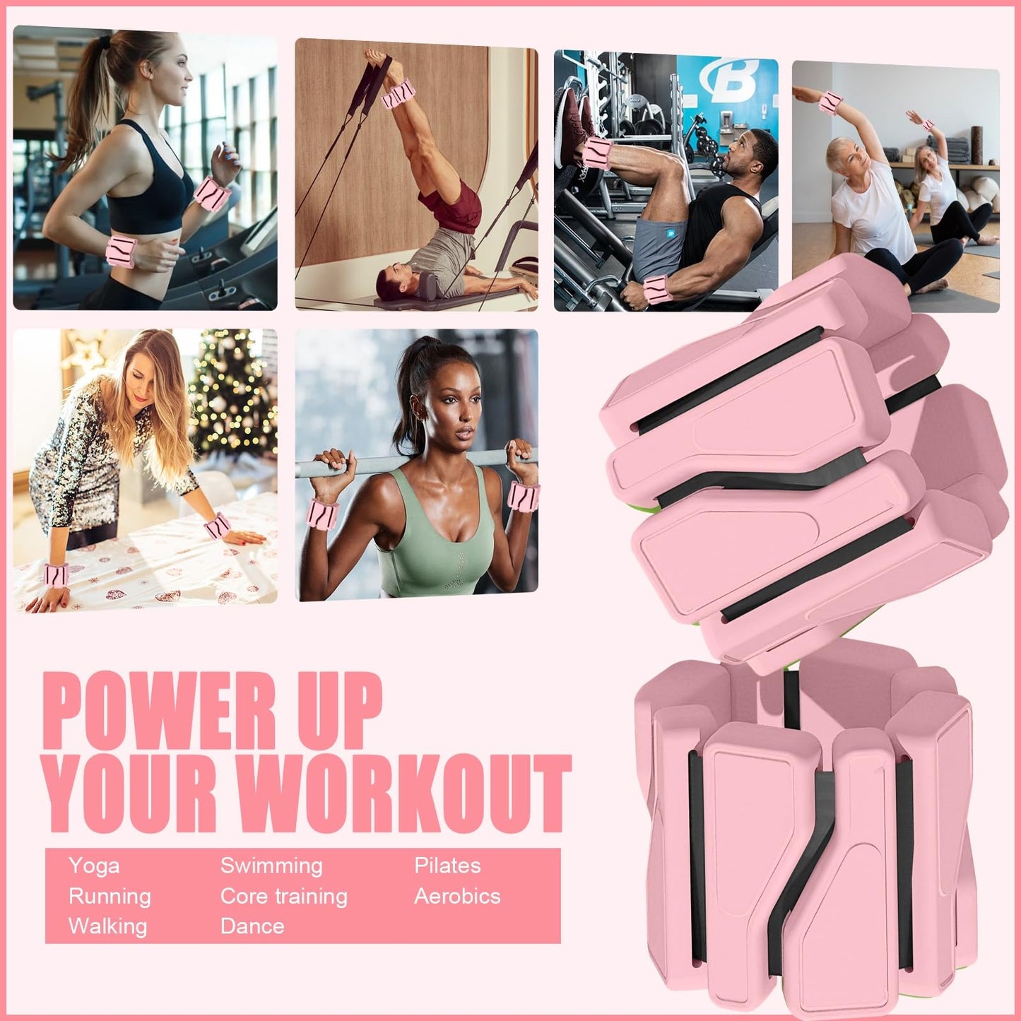 ADLIFE Adjustable Wrist Ankle Weights for Women Men Kids, 2 Lbs Wearable Arm Leg Weights Set of 2 (1 Lb Each), Weighted Wristbands Exercise Weights for Walking Running Pilates Yoga Travel Pool Exercise Home Gym Workout-Pink