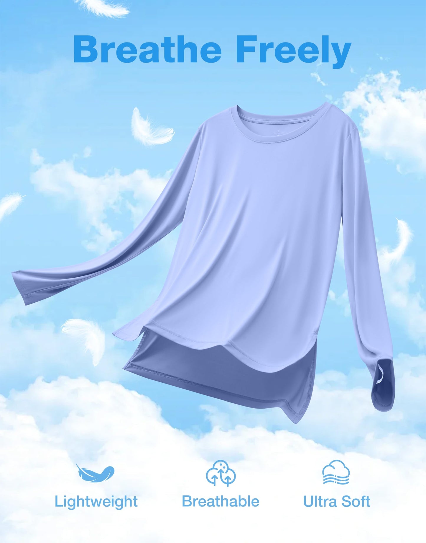 Soothfeel Women's Sun Shirts UPF 50+ Long Sleeve UV Protection Workout Hiking Tops Lightweight Quick Dry SPF Outdoor Shirt Snow_Blue XL