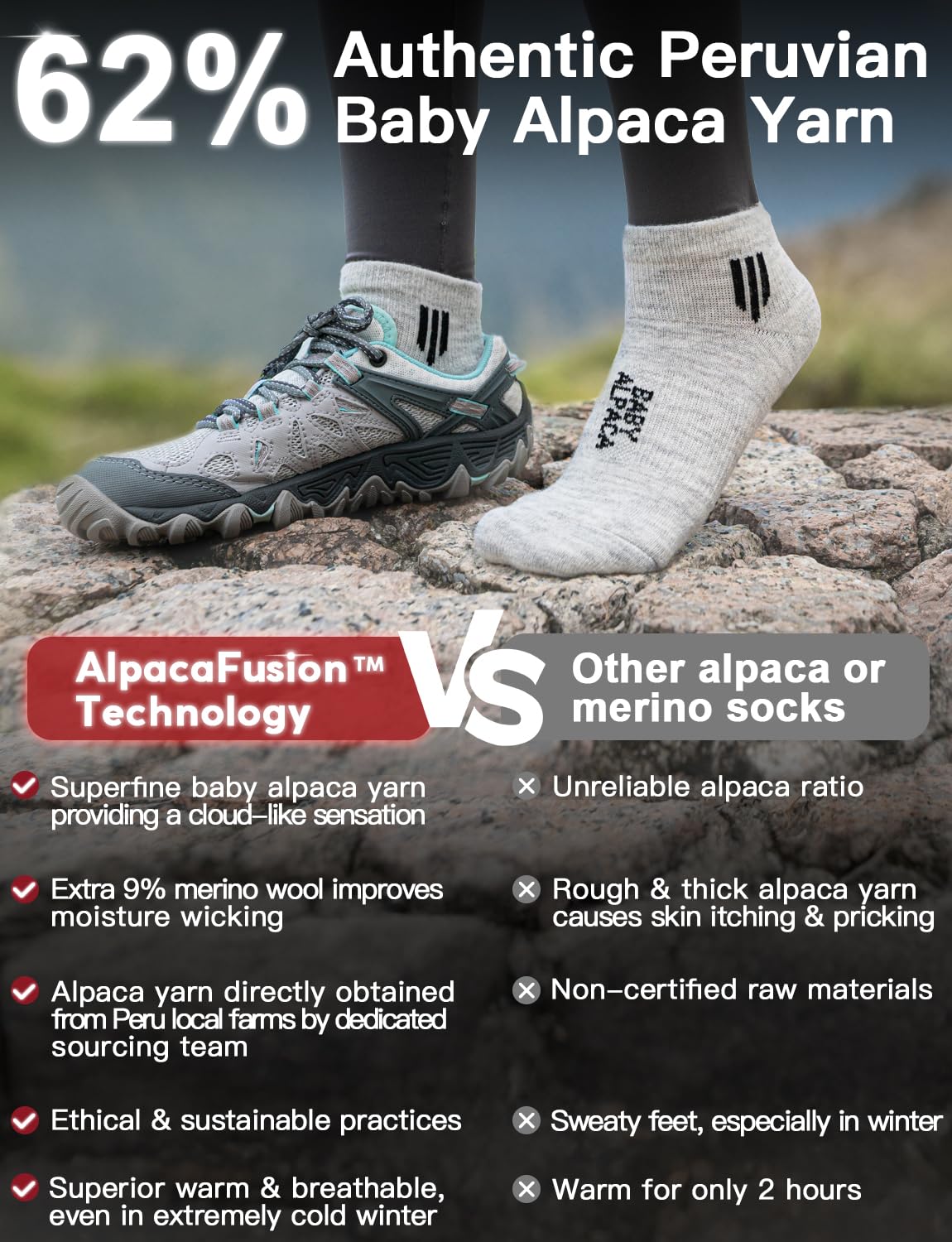 Juclise Alpaca Wool Ankle Socks Moisture Wicking Anti-Blister Lightweight Breathable Golf Hiking Cushion Socks Men Women L, Pebble Grey