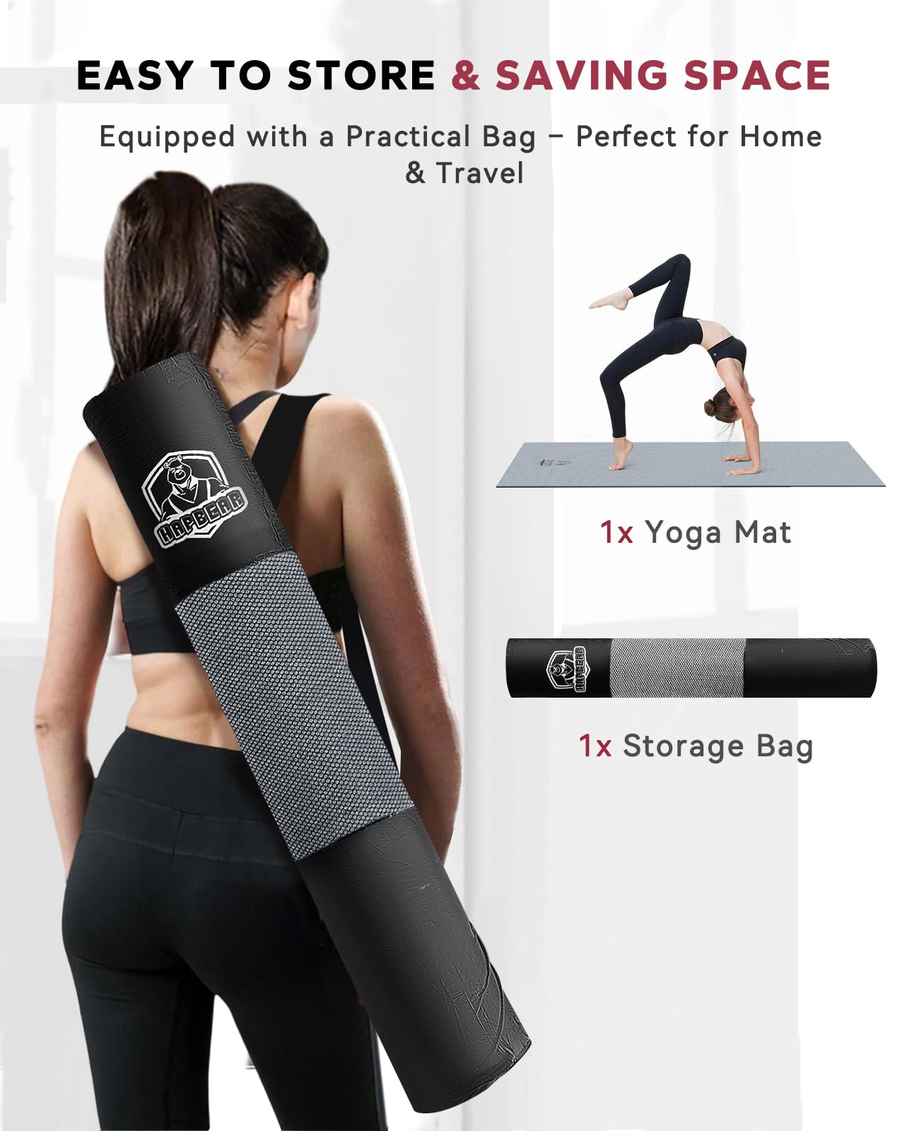 HAPBEAR Large Yoga Mat - 72"x36" Extra Wide Exercise Mat - 1/4" Thick Dual Color PVC | Anti-Slip Surface & High Cushioning - Ideal for Yoga, Pilates & Home Workouts - Bonus Mesh Bag