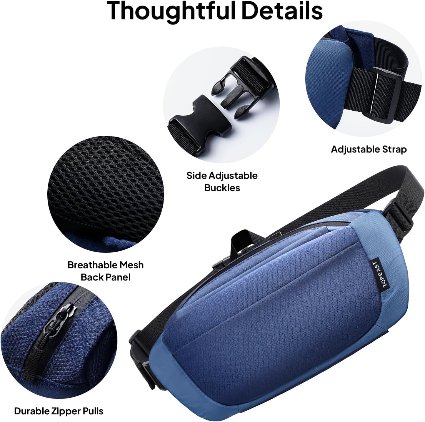 TOPEAST Fanny Pack - 4L Large Capacity Water-Resistant Sling Bag with Hidden Bottle Pocket | Adjustable for Hiking, Running, Travel
