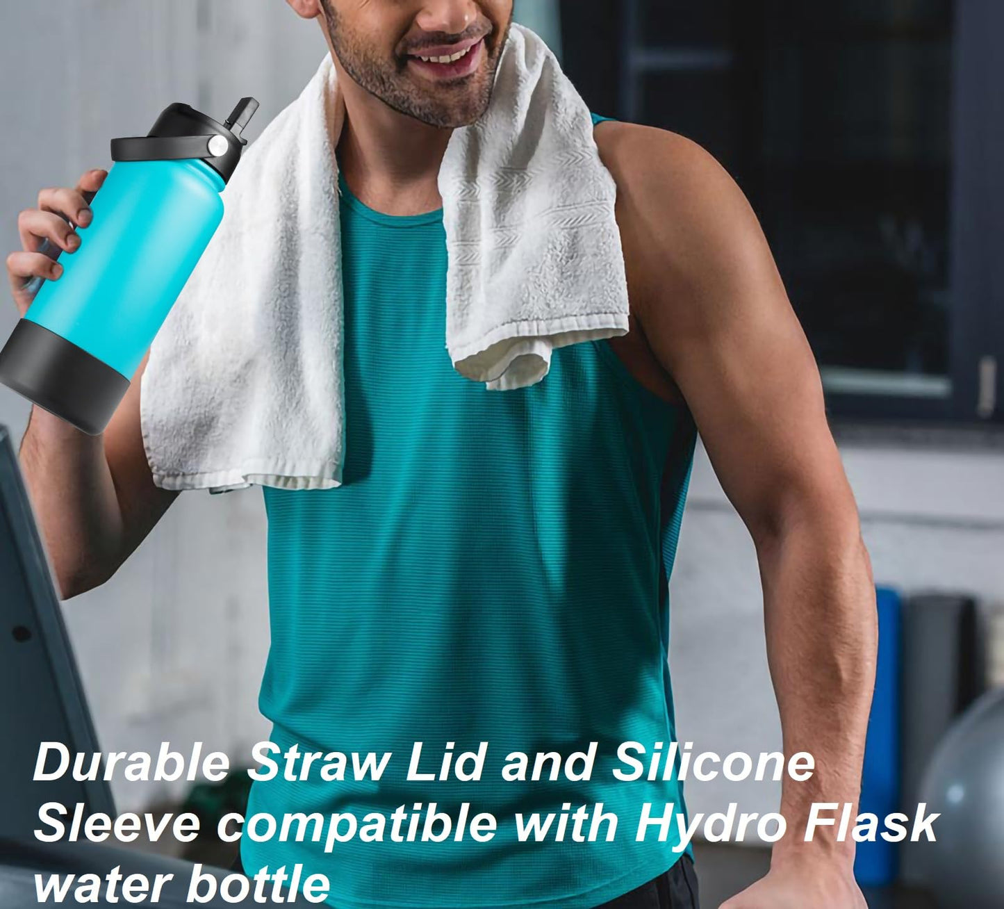 KMN Wide Mouth Straw Lid with Flip Top, Replacement Cap with Straw for Hydro Flask 18 32 40 oz Wide Mouth Water Bottle & 12 16 20 oz Coffee Flask, BPA-Free Leakproof Sports Lid (dark)