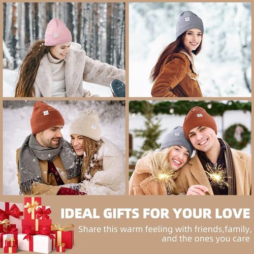 3 Pack Satin Lined Winter Beanie Hats,Silk Lined Beanie Knit Soft Warm Cuffed Hat for Women Men Color 5