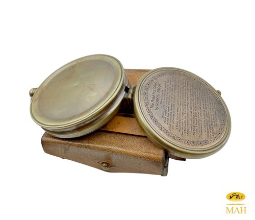 Large 2.8-Inch Antique Brass Compass – “The Road Not Taken” Poem by Robert Frost – Inspirational Gift for Son, Grandson, Graduate & Traveler – Handmade Literary Keepsake with Leather Case & Gift Card