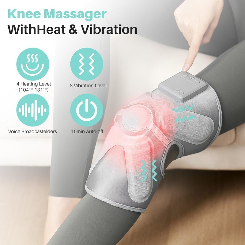 SKG Cordless Knee Massager with Heat Vibration for Pain Relief, Electric Heated Knee Brace with 4 Heat Levels and 3 Massage Modes, Portable Knee Massager for Joint Pain, Gifts for Men Women, W3 Pro