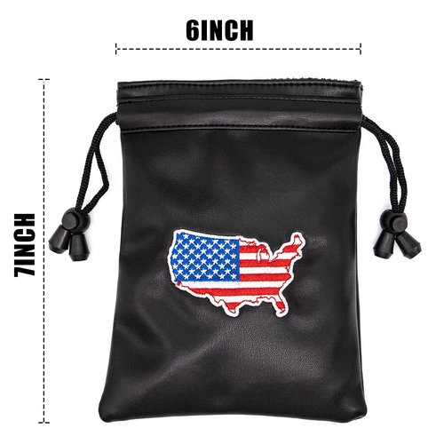 American Flag Golf Valuables Pouch Bag with Drawstrings - Pu Leather Golf Tee Pouch for Men Black