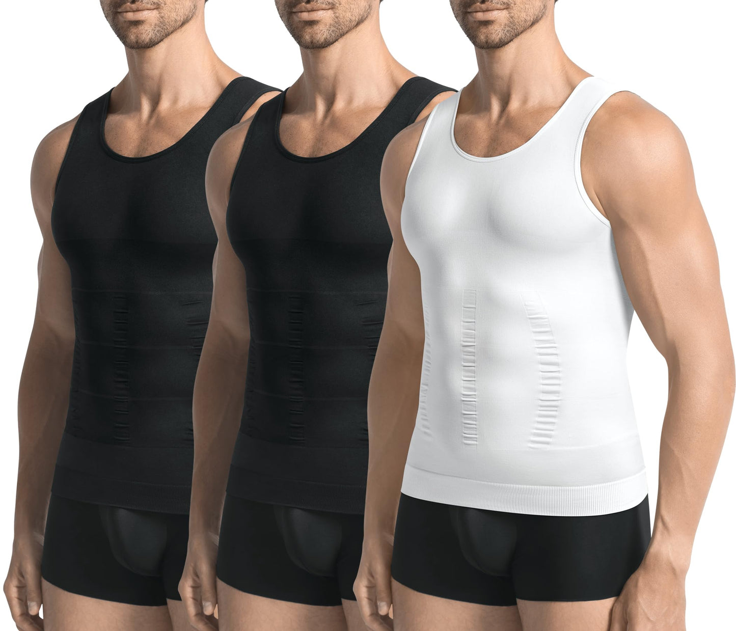 JESIDO 3 Pack Compression Shirt Men Slimming Body Shaper Tummy Control Vest Workout Tank Top Shapewear