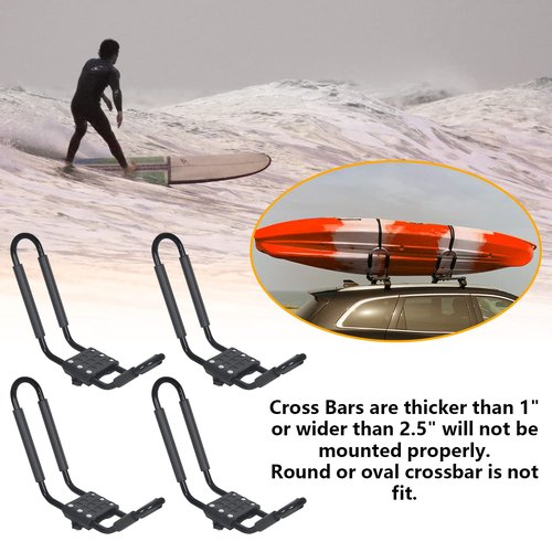 J-Bar Roof Rack Kayak Carrier Holder Boat Canoe Surf Ski Snowboard Holder Mounted on Top Crossbar SUV Truck 2 Pairs Steel