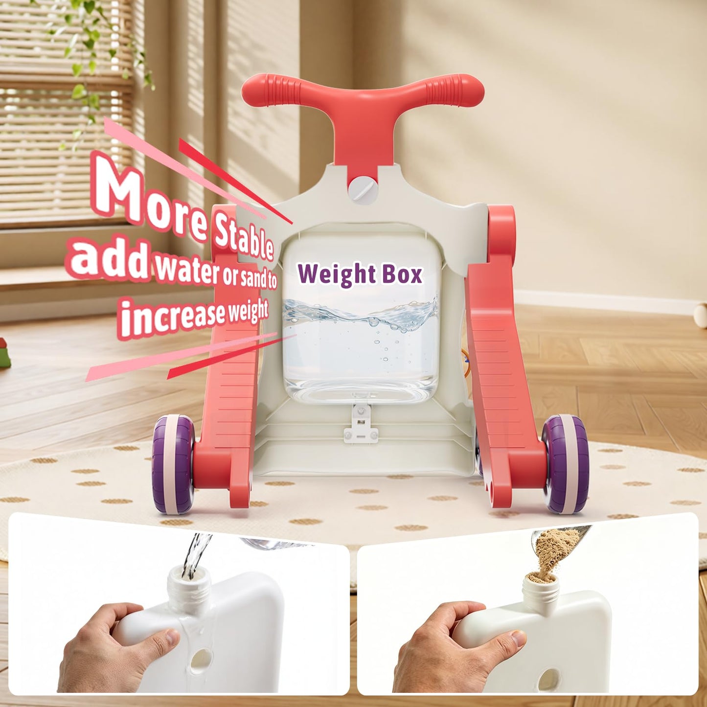 HYES Upgraded 5 in 1 Baby Walker and Activity Center for Baby Girl, Learning to Walk, Sit to Stand, Early Learning Push Toys for Infant 12 Months, Walking Toys Gift for Toddler Girls, Red