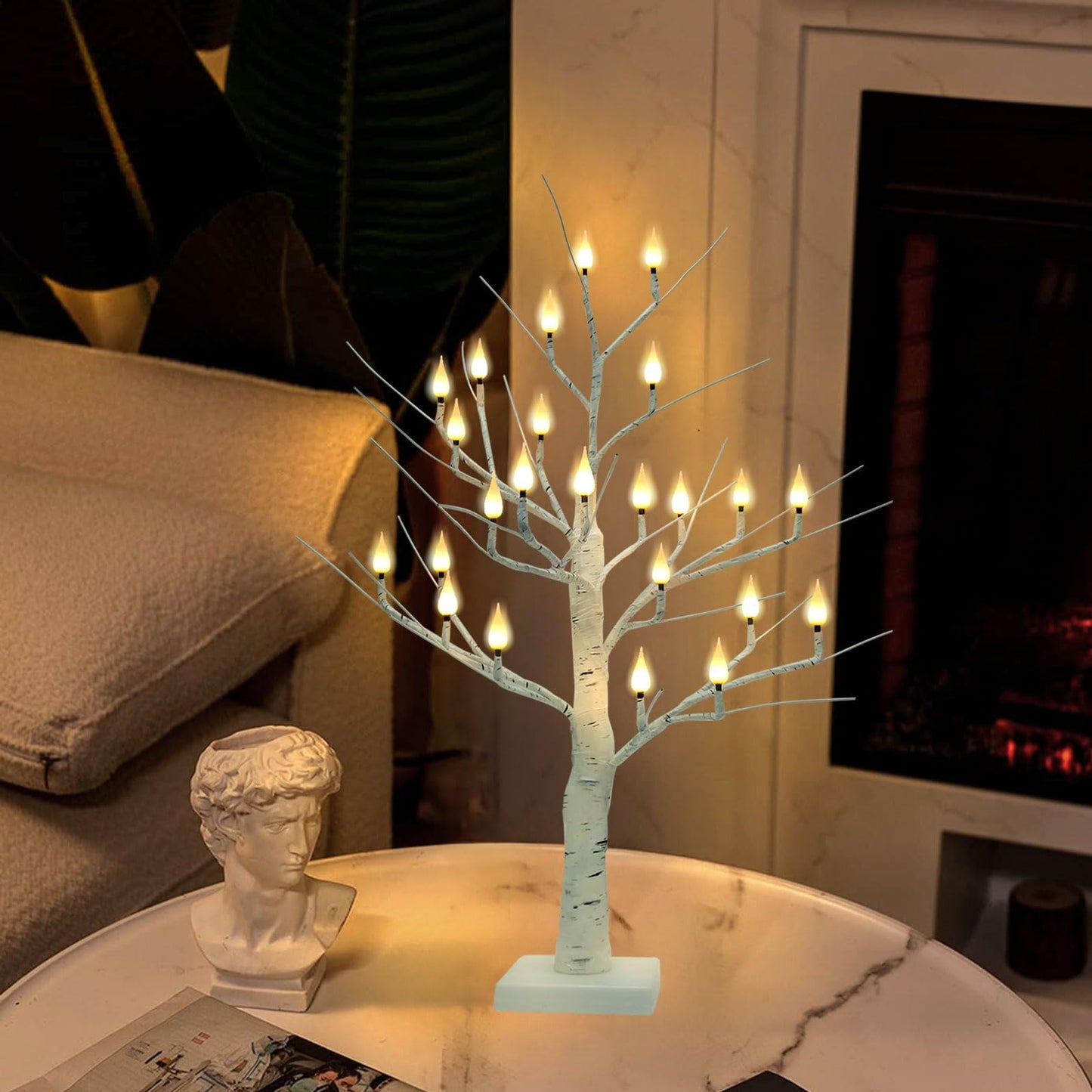 Evicyego 2Ft Lighted Christmas Tree Candles Indoor Decoration, Twinkle Tree with 24LED Flameless Candles Lights, USB/Battery Operated Birch Tree Candles for Home Thanksgiving Christmas Mantel Decor