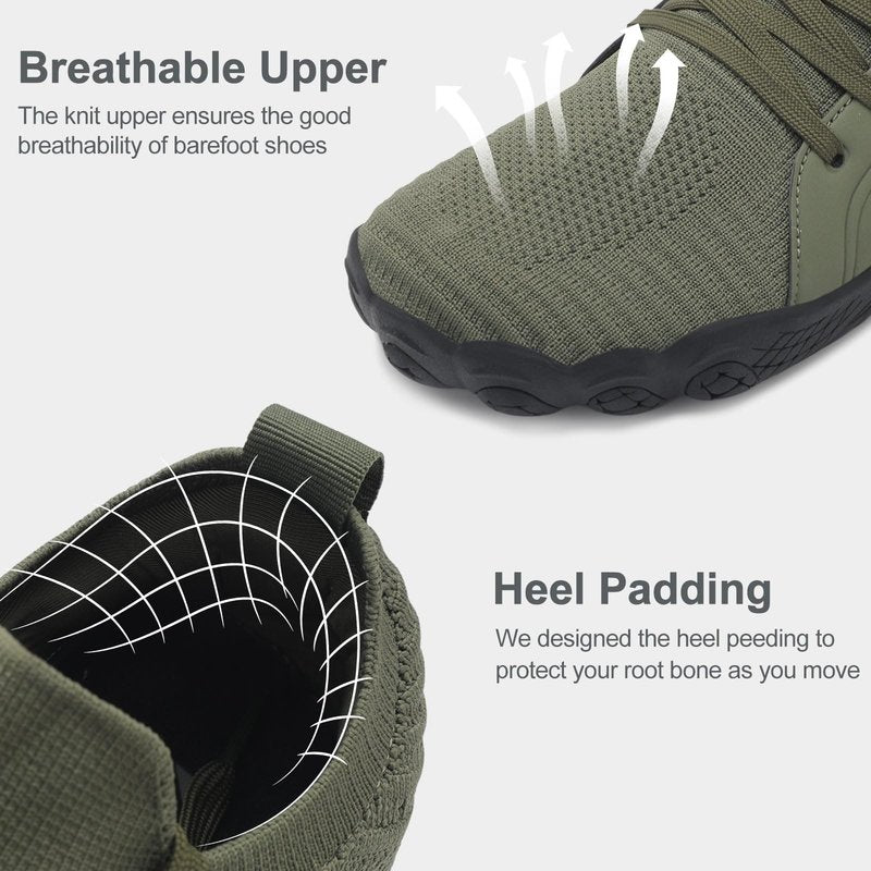 relxfeet Men's Barefoot Trail Running Shoes Zero Drop Minimalist Wide Toe Box Non-Slip Lightweight Cross-Trainer Sneakers for Hiking Gym Walking, Army Green 11