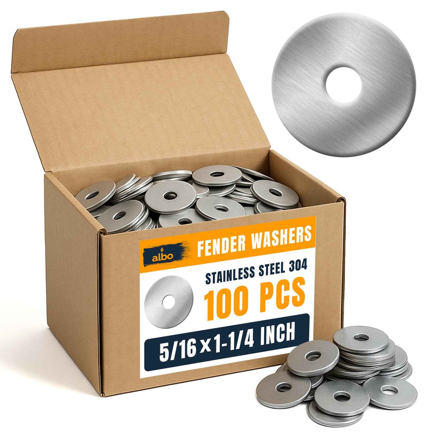 100 Pcs Stainless Steel Fender Flat Washers 5/16" x 1-1/4" for Bolts and Screws, Heavy Duty 304 Stainless Steel Hardware for Industrial & Home Use