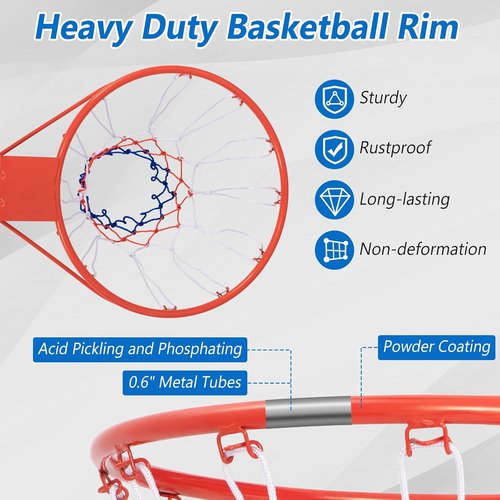 Goplus Basketball Rim - 18”/15” Replacement Hoop with All-Weather Net for Indoor/Outdoor Use