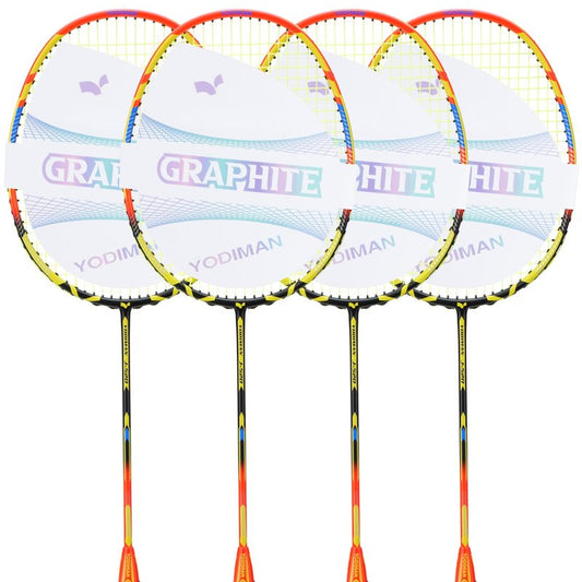 YPyroblaze Graphite Badminton Racket Set - 4 Pre-Strung 6U Super Lightweight Racquets with Overgrips, 2 Durable Bags & Tapes | Graphite Frame & Shaft for Professional Outdoor & Gym Play (Butter)