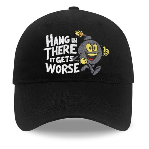 Funny Hats for Men Women, Funny Gifts Hang in There It Gets Worse Embroidered Letters Adjustable Cotton Baseball Cap Black