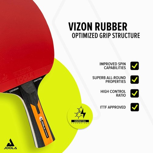 JOOLA Carbon Control Performance Ping Pong Paddle - Ergonomic Grip & Vibration Control | ITTF Approved, Red