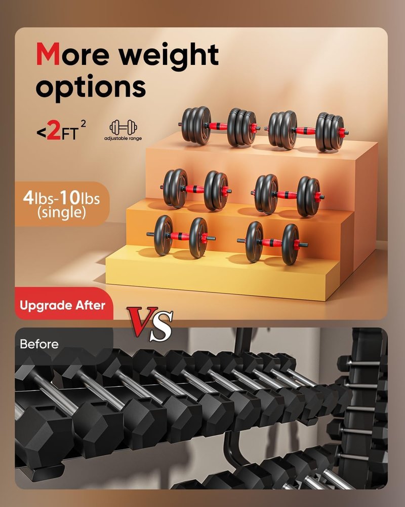 Trakmaxi Adjustable Dumbbell Set 20LBS/35LBS/55LB/70LBS Free Weights Dumbbells, 4 in 1 Weight Set, Dumbbell, Barbell, Kettlebell, Push-up, Home Gym Fitness Workout Equipment for Men Women(20LBS)