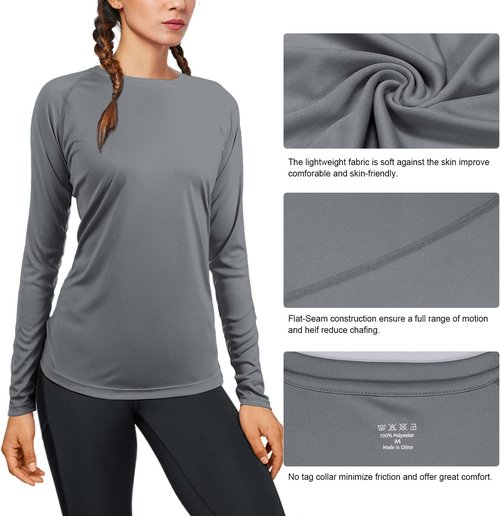 Isnowood Women's Long Sleeve UV Rash Guard | UPF 50+ Sun Protection Athletic Shirt - Perfect for Hiking & Running