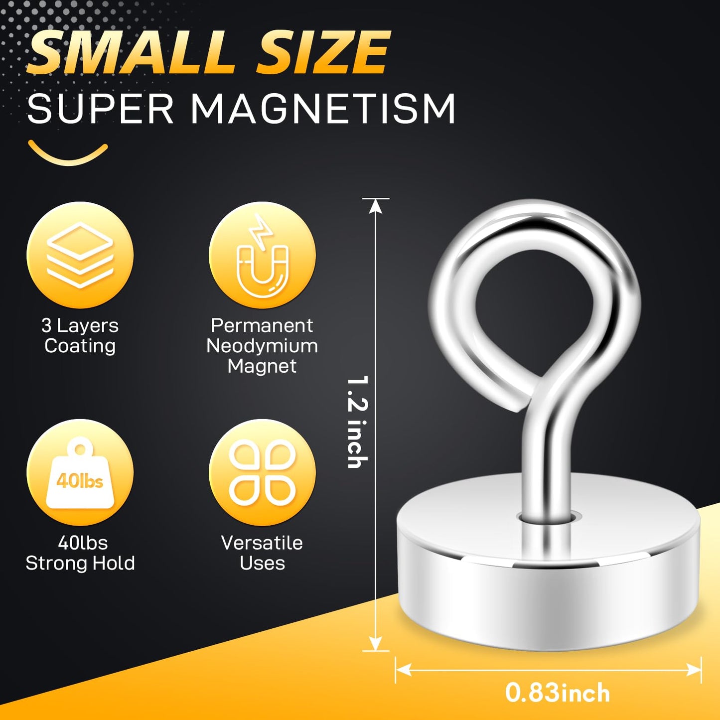 Neosmuk Magnetic Hooks,40lb Heavy Duty Earth Magnets with Hook for Refrigerator, Extra Strong Cruise Hook for Hanging, Magnetic Hanger for Cabins, Grill(Silver，10 Pack)