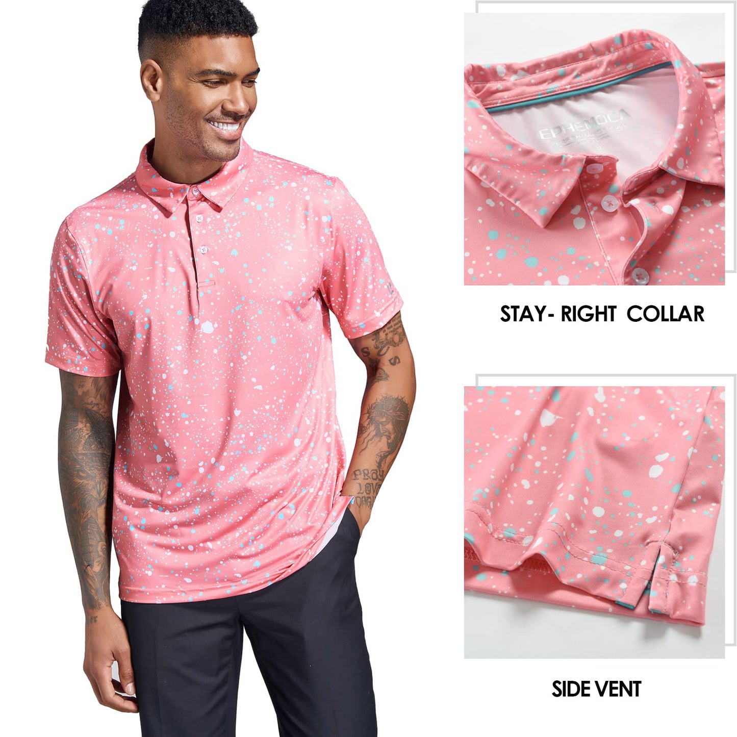 Ephemoca Golf Shirts for Men UPF 50 Moisture Wicking Short Sleeve Polo Shirt Red XL